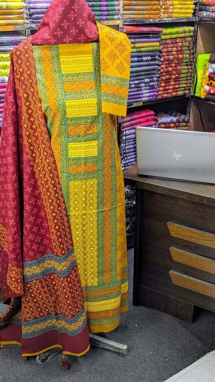 ​? ব্লক প্রিন্ট আনস্টিচ থ্রি-পিস (Premium Collection) ?