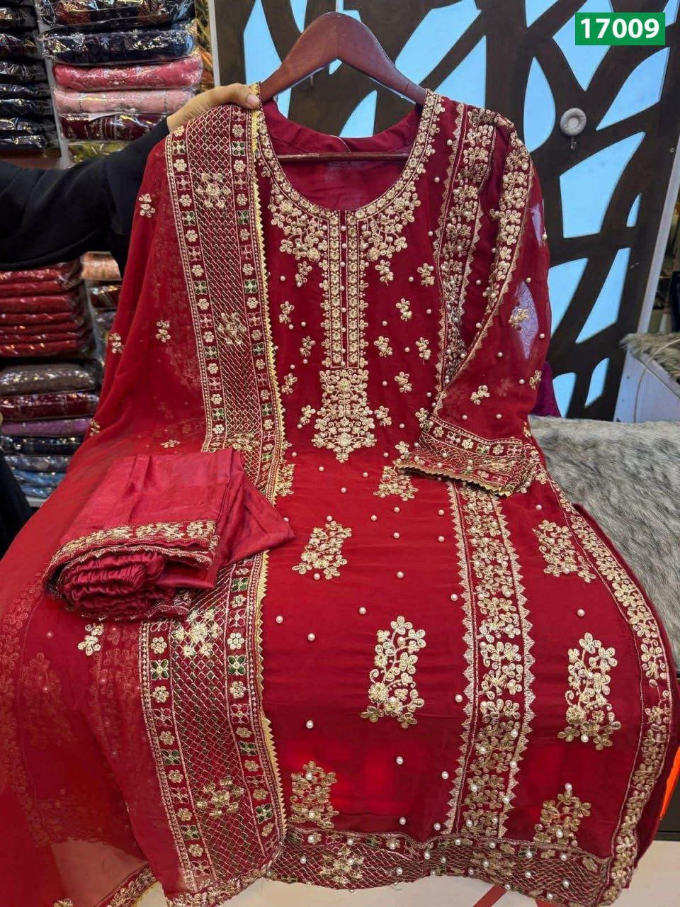 Exclusive Indian Georgette Embroidery Ready Dress - SMJ-17009-এক্সক্লুসিভ ইন্ডিয়ান জর্জেট এমব্রয়ডারি রেডি থ্রি-পিস (কোড: SMJ-17009)