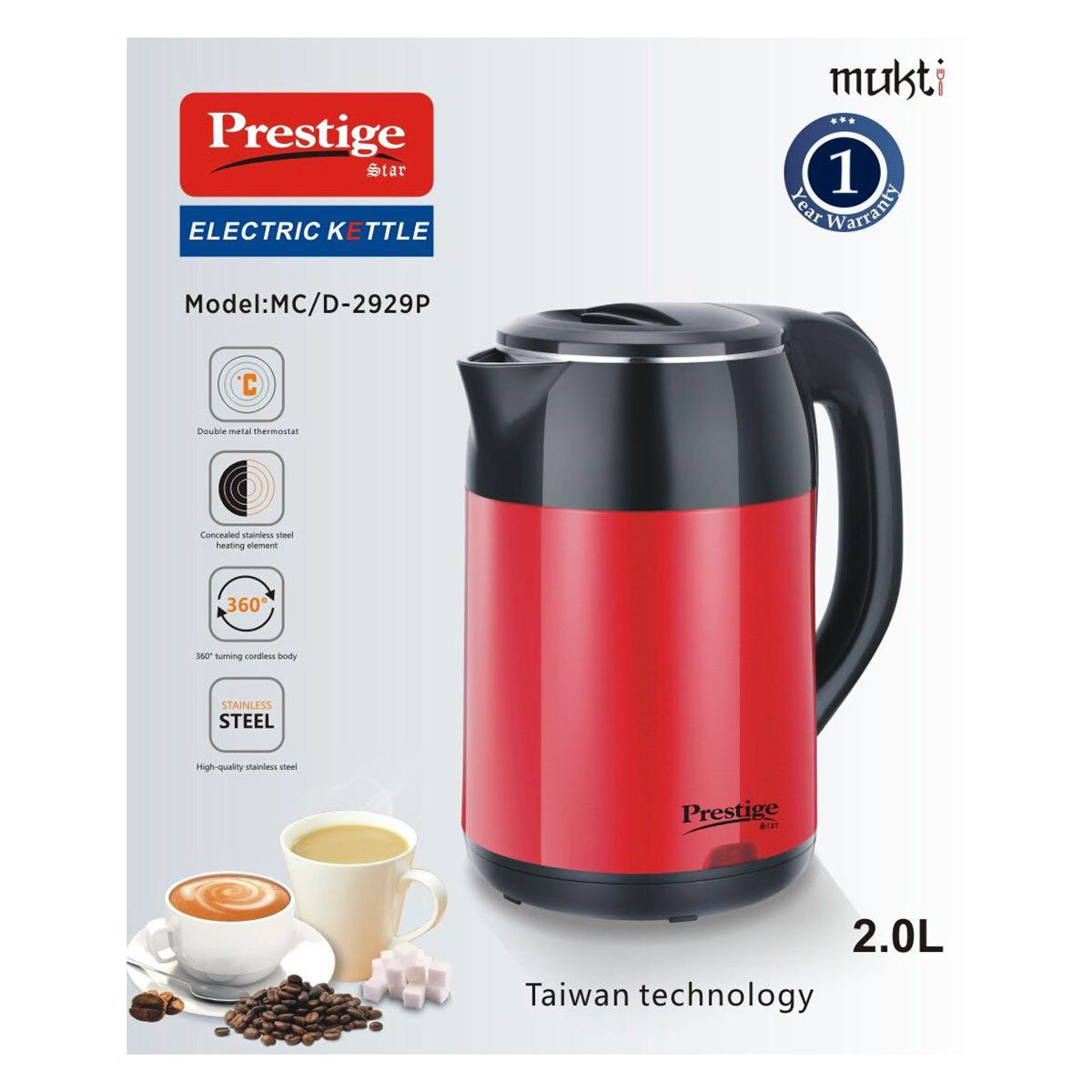 Prestige Electric Kettle 2.0 Litres (High Quality Stainless Steel)