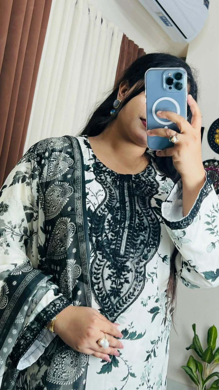 Premium Readymade 3-Piece Collection with Computer & Sequence Work.