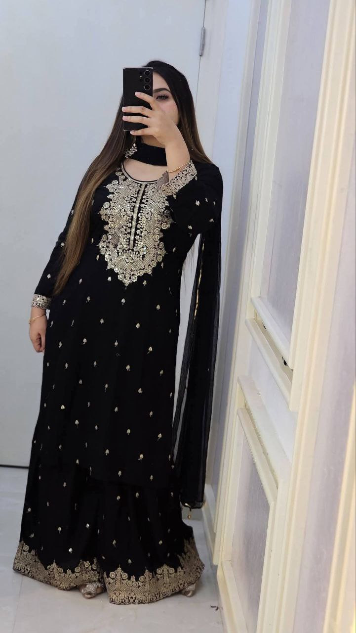 Exclusive AC Cotton Garara Three-Piece with Sequence Embroidery এক্সক্লুসিভ এসি কটন গারারা থ্রি-পিস (এমব্রয়ডারি ও সিকোয়েন্স ওয়ার্ক)