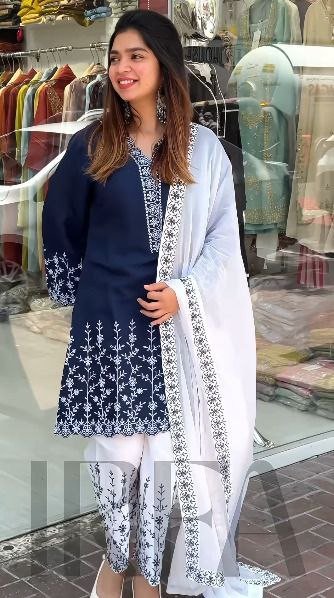 Soft Cotton All-Over Embroidery Three-Piece with Chiffon Orna.-সফট কটন অল-ওভার এমব্রয়ডারি থ্রি-পিস (শিফন ওড়না)