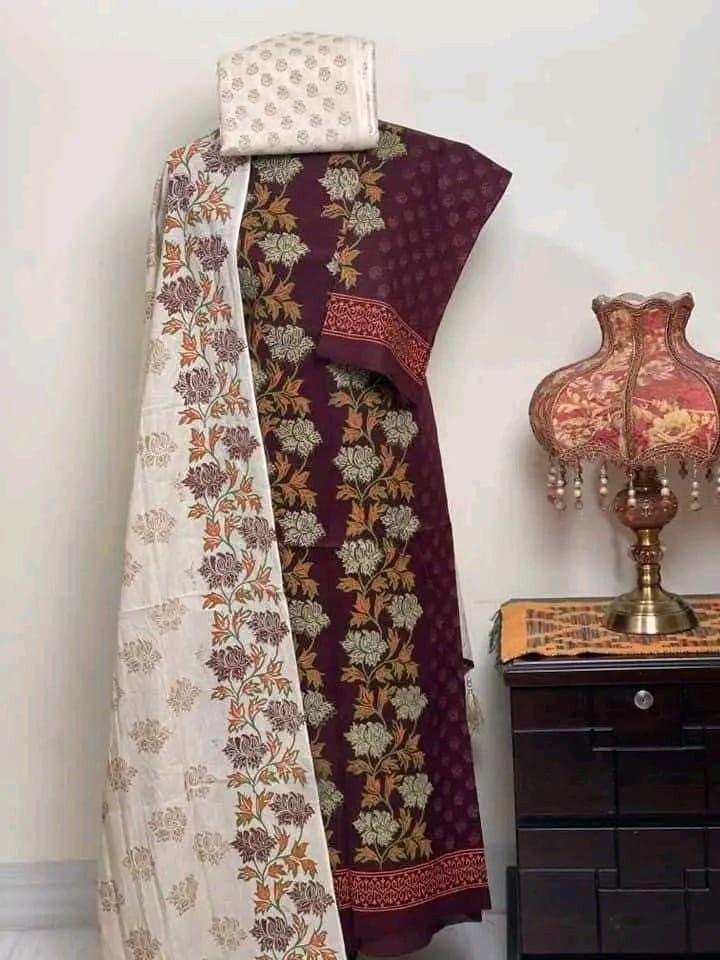 ​? ব্লক প্রিন্ট আনস্টিচ থ্রি-পিস (Premium Collection) ?