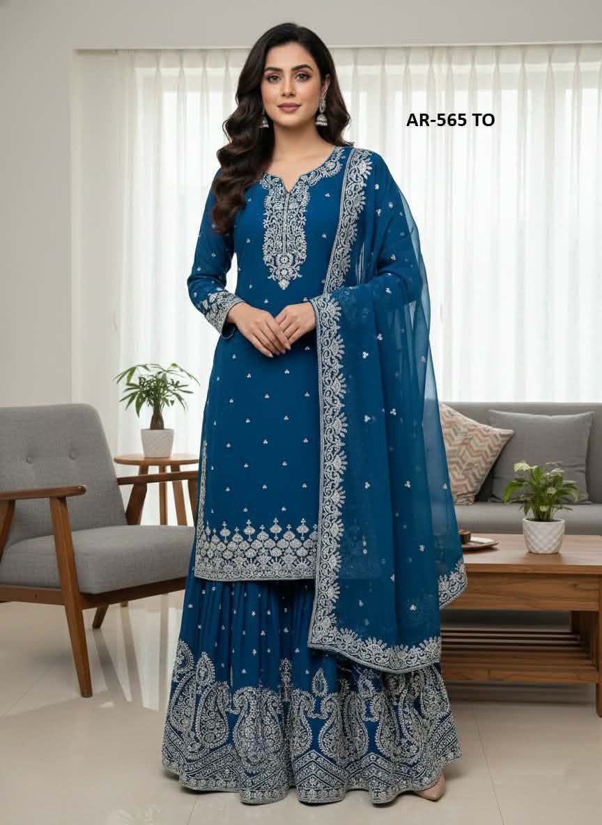 Premium Jimmy Choo Fabric Multi-Color Embroidery Three-Piece-প্রিমিয়াম জিমিচু ফেব্রিক মাল্টি-কালার এমব্রয়ডারি ও সিকুইন থ্রি-পিস